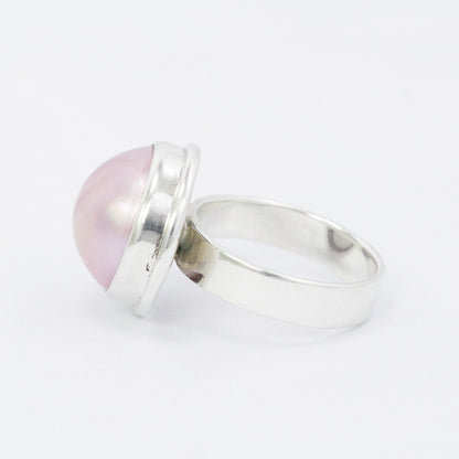 pink pearl ring set in 925 sterling silver handmade bezel, genuine pink mabe pearl ring