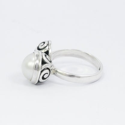 Bypass pearl ring 925 sterling silver, fresh water pearl ring, filigree ring