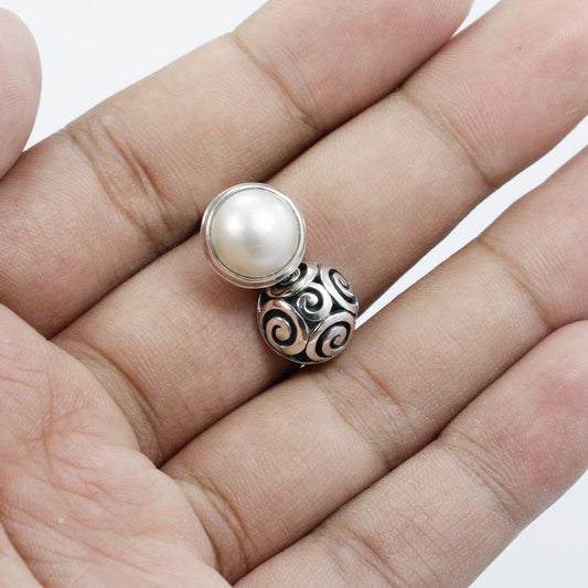 Bypass pearl ring 925 sterling silver, fresh water pearl ring, filigree ring