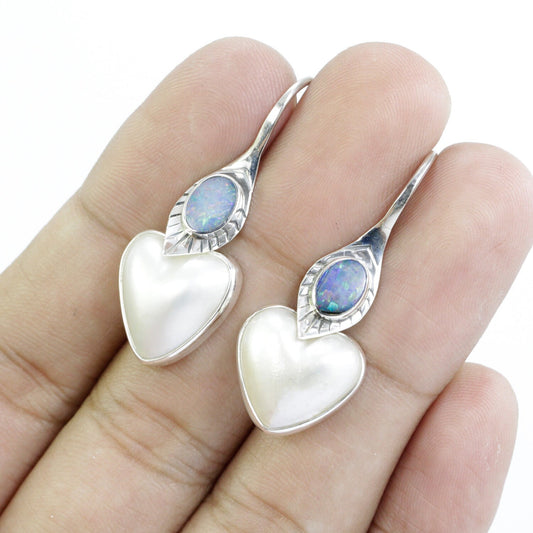 Opal pearl earrings 925 sterling silver with genuine heart mabe pearl