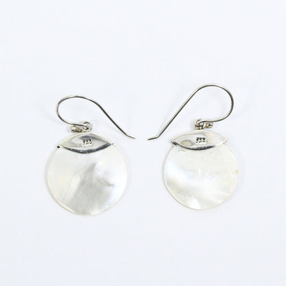 circle earrings 925 sterling silver with genuine white shell and antique filigree ornament