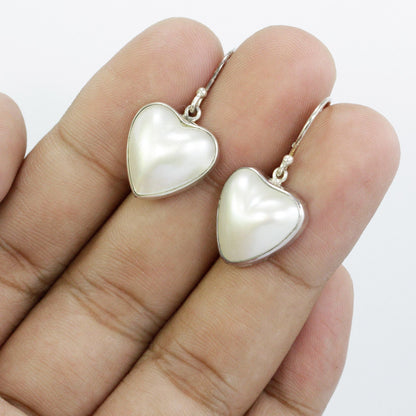 heart shape white mabe pearl earrings 925 sterling silver