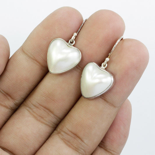 heart shape white mabe pearl earrings 925 sterling silver