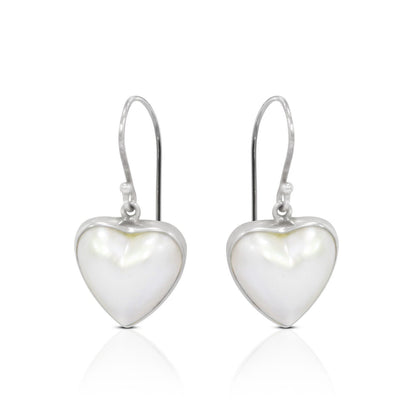 heart shape white mabe pearl earrings 925 sterling silver
