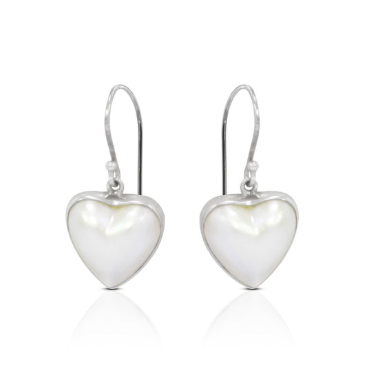 heart shape white mabe pearl earrings 925 sterling silver