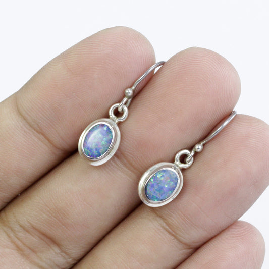 Fire opal earrings set in 925 sterling silver double bezel, Australian Opal earrings