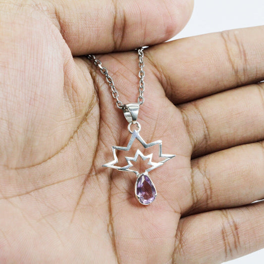 amethyst pendant tear drop set in 925 sterling silver