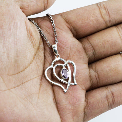amethyst pendant necklace 925 sterling silver heart shape