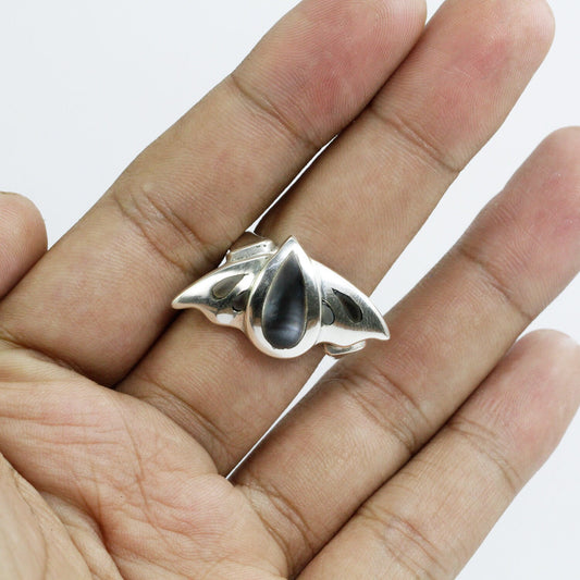 black shell ring  925 sterling silver in bat shape