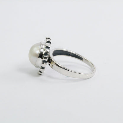mabe pearl ring set in 925 sterling silver with gear shape bezel