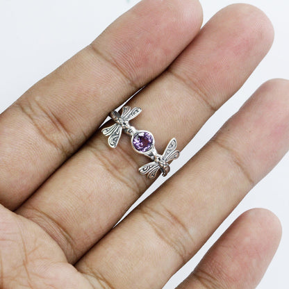 dragonfly ring 925 sterling silver with genuine Brazilian amethyst