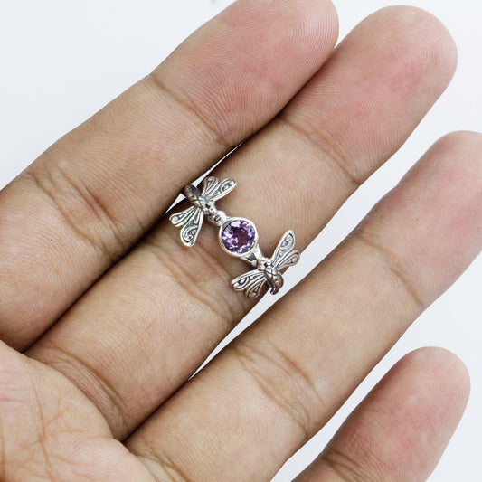 dragonfly ring 925 sterling silver with genuine Brazilian amethyst