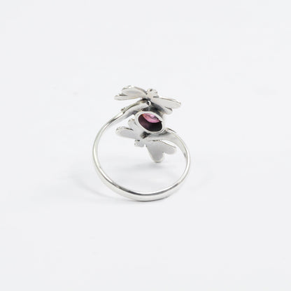 bypass ring 925 sterling silver and 18K gold with tourmaline and filigree dragonfly