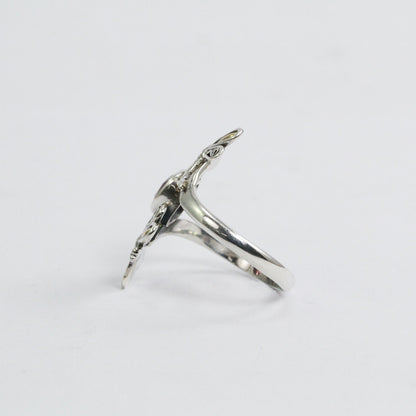 bypass ring 925 sterling silver and 18K gold with tourmaline and filigree dragonfly