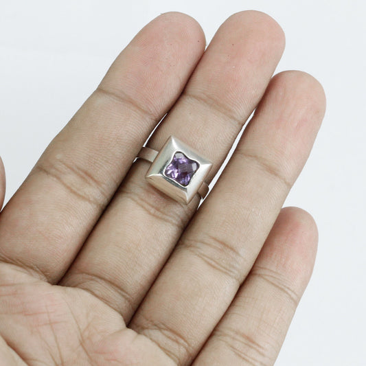 square ring 925 sterling silver with genuine Brazilian amethyst