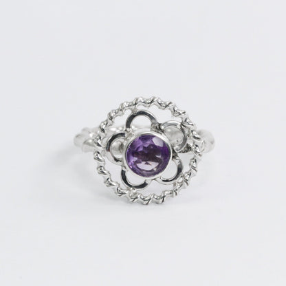 flower ring 925 sterling silver with genuine Brazilian amethyst