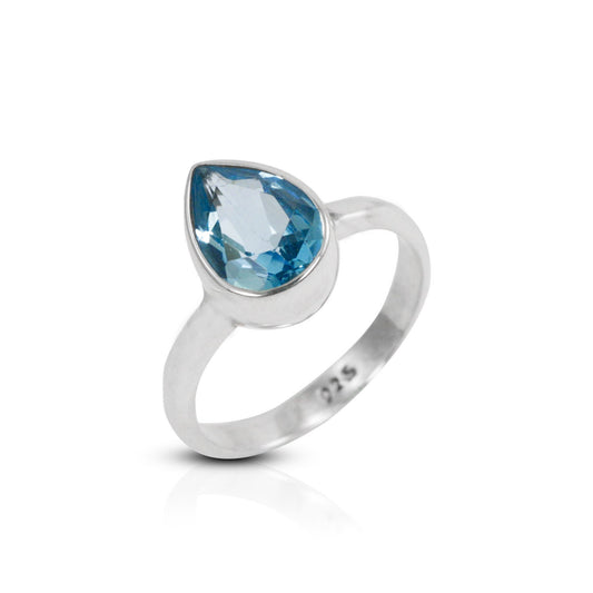 tear drop Blue topaz ring 925 sterling silver handmade bezel set