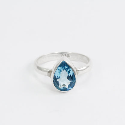 tear drop Blue topaz ring 925 sterling silver handmade bezel set