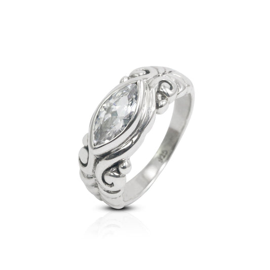 marquise stone ring 925 sterling silver decorated with filigree ornament