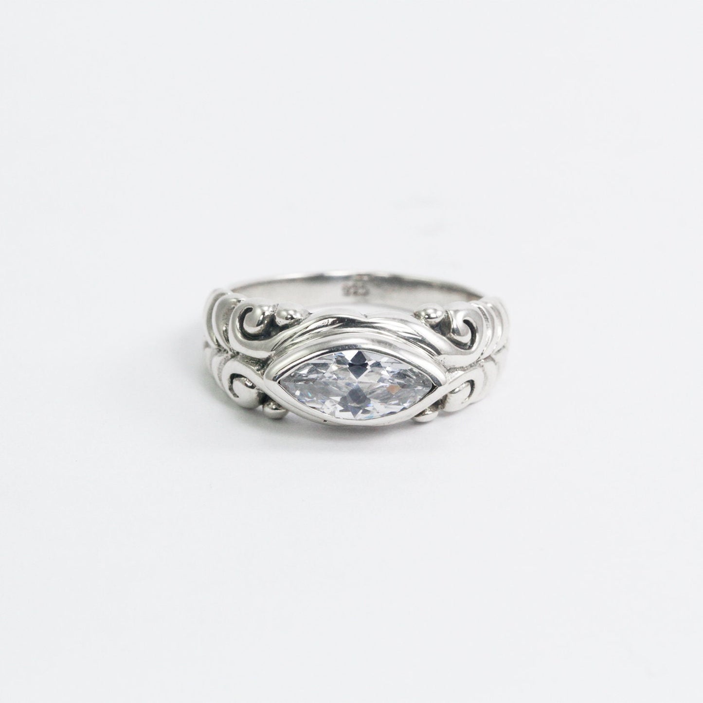 marquise stone ring 925 sterling silver decorated with filigree ornament