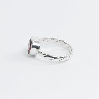 Red Garnet ring Heart shape set in 925 sterling silver