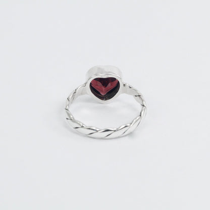 Red Garnet ring Heart shape set in 925 sterling silver