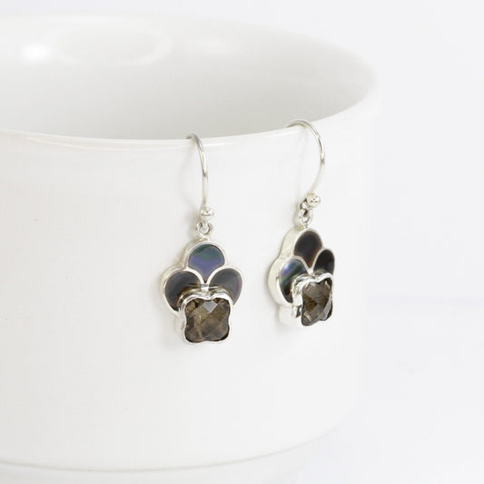 smoky quarts earrings 925 sterling silver with genuine black shell