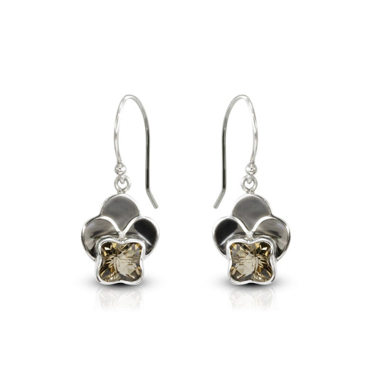 smoky quarts earrings 925 sterling silver with genuine black shell