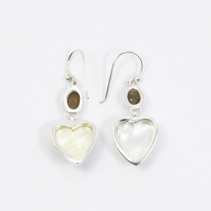 heart shape pearl earrings 925 sterling silver with genuine opal in bezel set