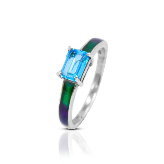 blue topaz ring 925 sterling silver decorated with glass enamel band