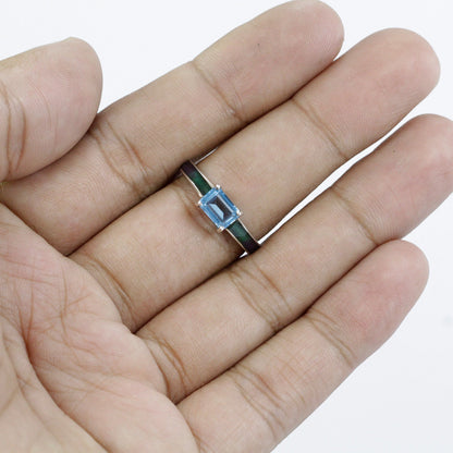 blue topaz ring 925 sterling silver decorated with glass enamel band
