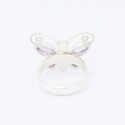 butterfly ring 925 sterling silver with genuine Brazilian amethyst bezel set