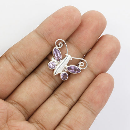 butterfly ring 925 sterling silver with genuine Brazilian amethyst bezel set