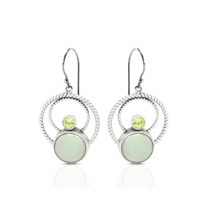 green pearl earrings 925 sterling silver with genuine green peridot decorated with cable rope