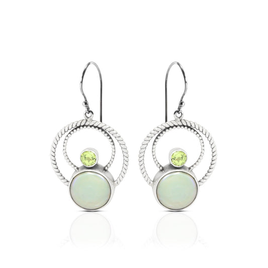 green pearl earrings 925 sterling silver with genuine green peridot decorated with cable rope