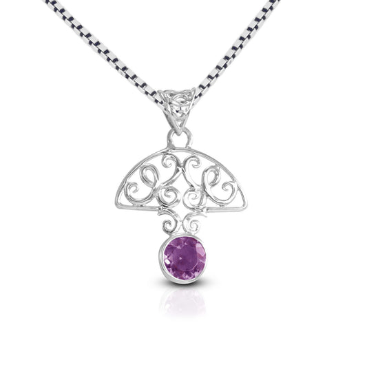 amethyst pendant necklace 925 sterling silver decorated with open work filigree ornament