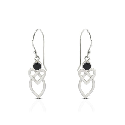 Celtic earrings 925 sterling silver with genuine onyx bezel set dangle drop