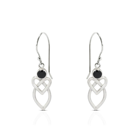 Celtic earrings 925 sterling silver with genuine onyx bezel set dangle drop