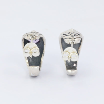 Hoops earrings 925 sterling silver with genuine square amethyst