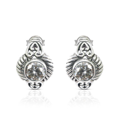 Hoop earrings 925 sterling silver with white zirconia decorated with cable edge style
