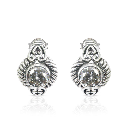 Hoop earrings 925 sterling silver with white zirconia decorated with cable edge style