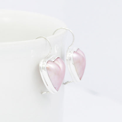 heart shape pink mabe pearl earrings 925 sterling silver with kidney lock bezel set