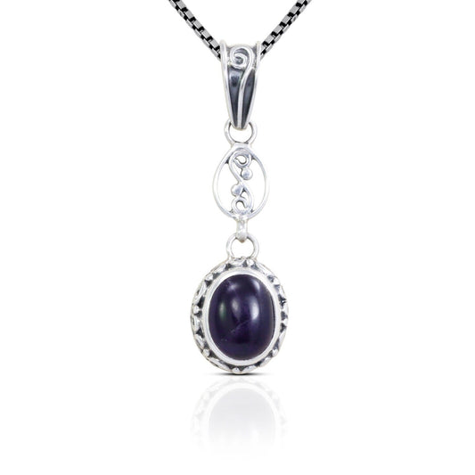 amethyst pendant necklace dangle drop 925 sterling silver decorated with handmade open work filigree
