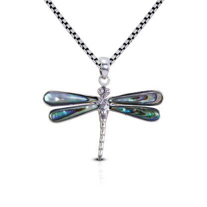 Dragonfly pendant 925 sterling silver with genuine abalone shell