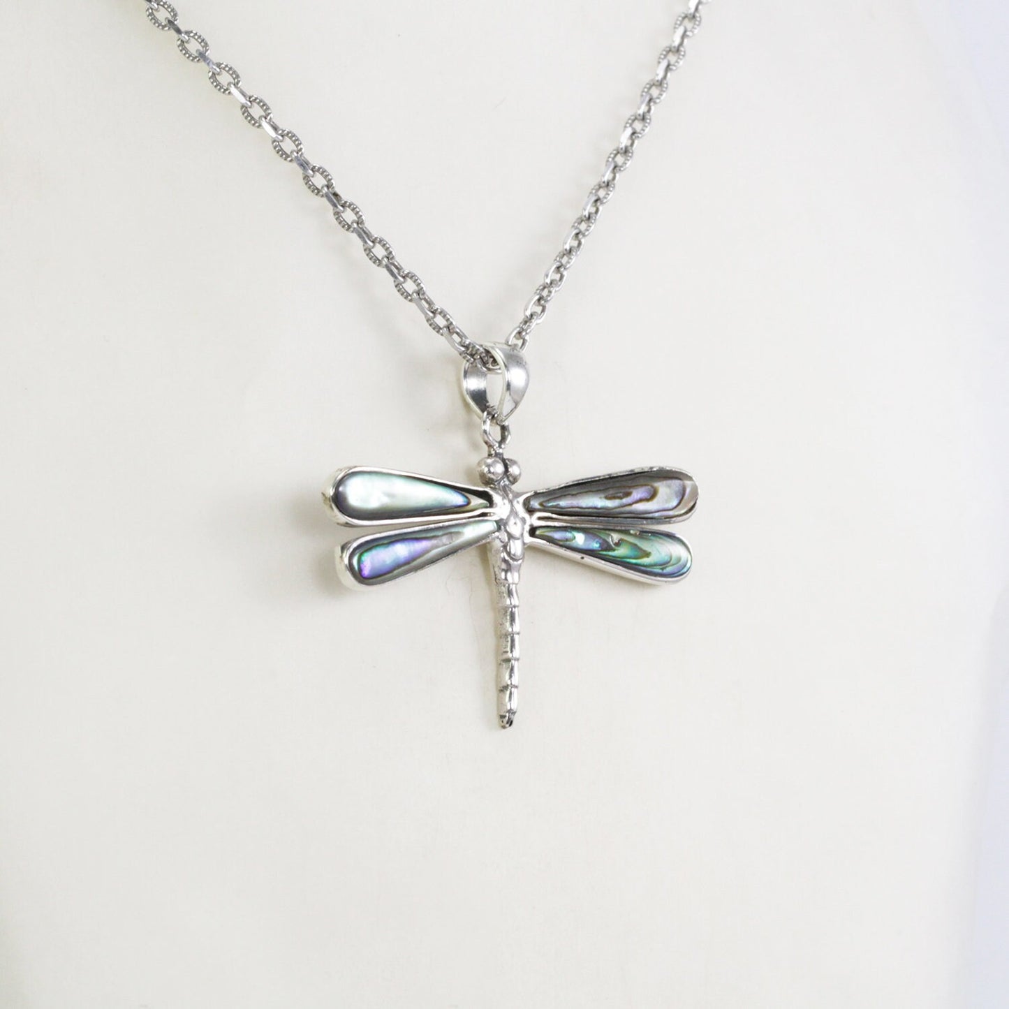 Dragonfly pendant 925 sterling silver with genuine abalone shell