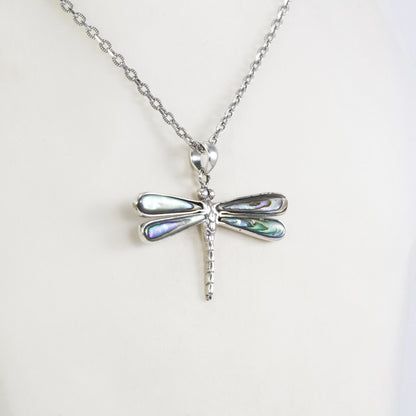 Dragonfly pendant 925 sterling silver with genuine abalone shell