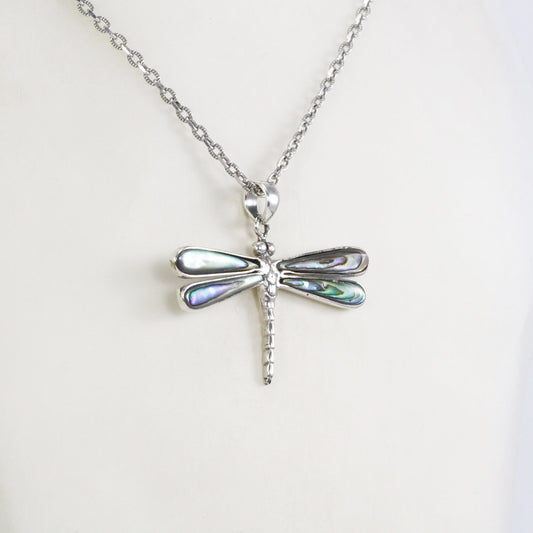 Dragonfly pendant 925 sterling silver with genuine abalone shell