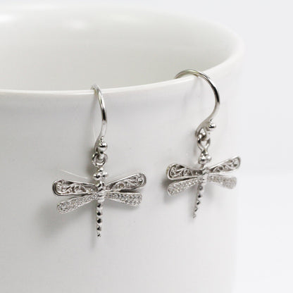 dragonfly earrings 925 sterling silver decorated with micro pave
