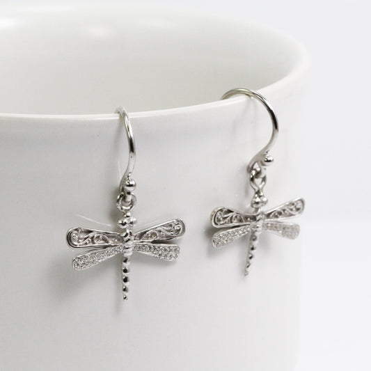 dragonfly earrings 925 sterling silver decorated with micro pave