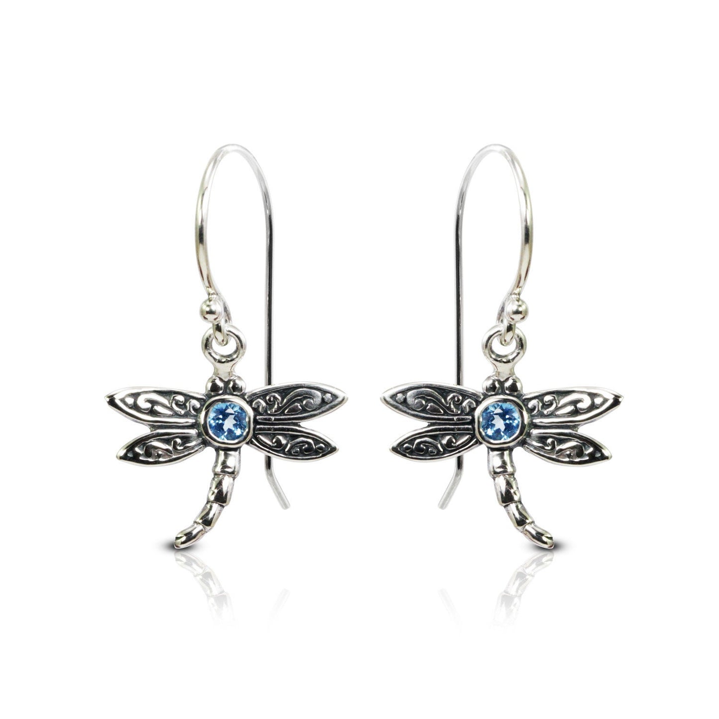 tiny dragonfly earrings 925 sterling silver decorated genuine blue topaz